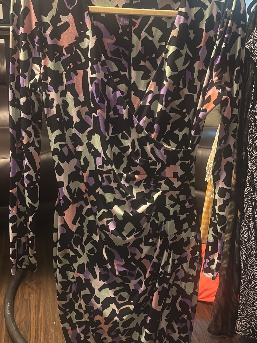 Calvin Klein Black Abstract Print Mini Dress with Pastel Accents